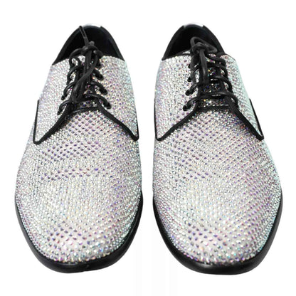 Silver Leather Rhinestones Derby Shoes