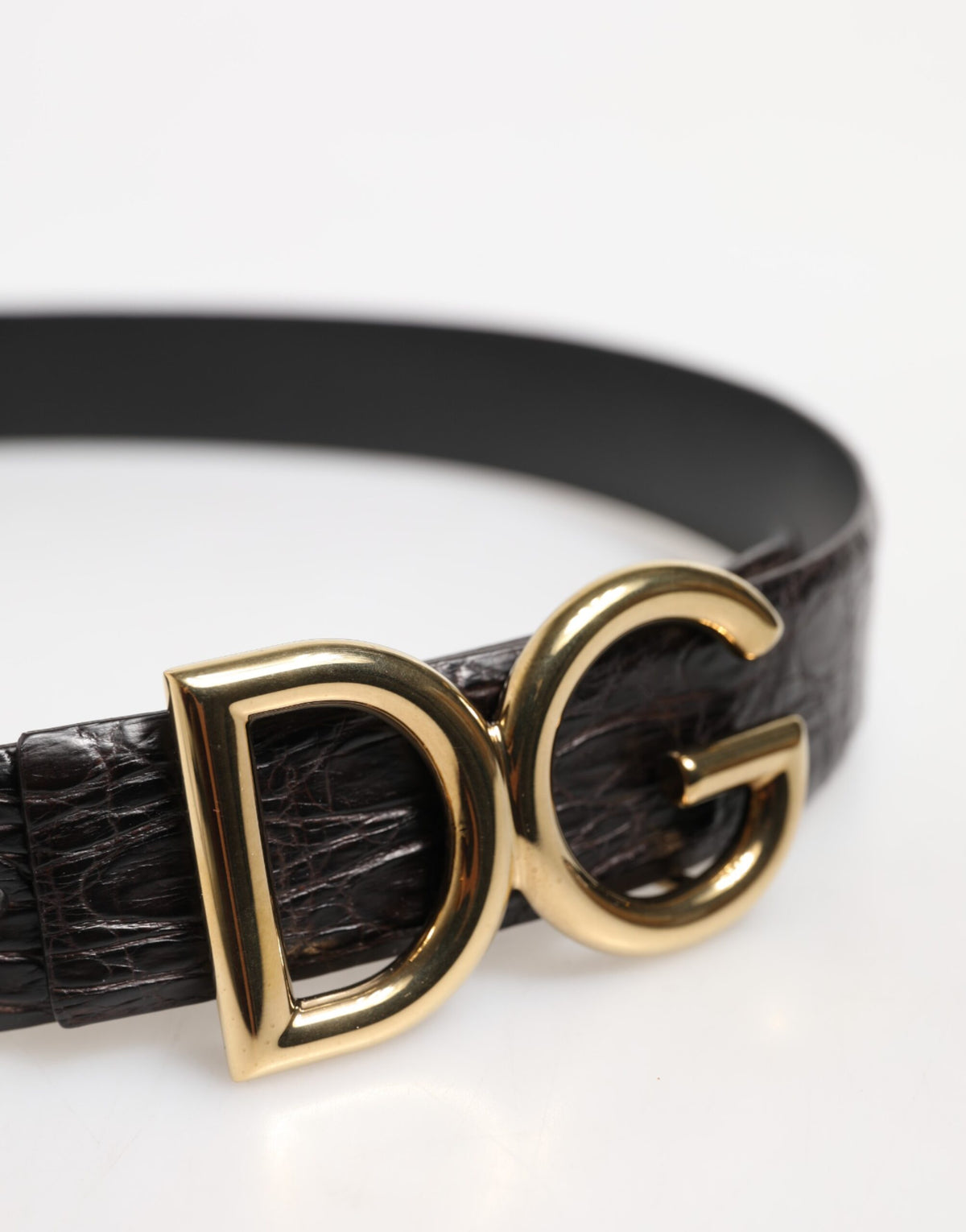 Black Exotic Leather DG Logo Buckle Belt