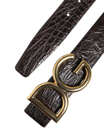 Black Exotic Leather DG Logo Buckle Belt