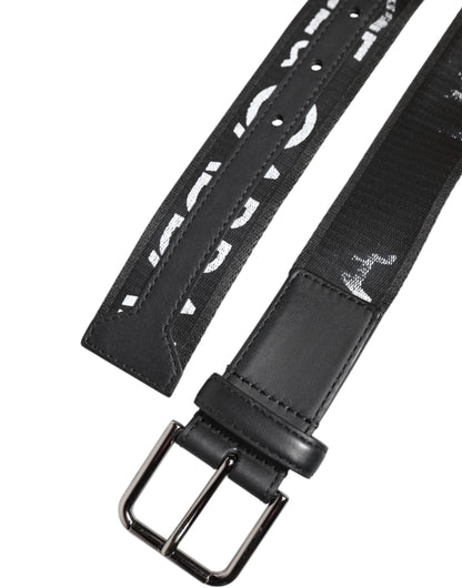 Black Polyester Leather Metal Buckle Belt