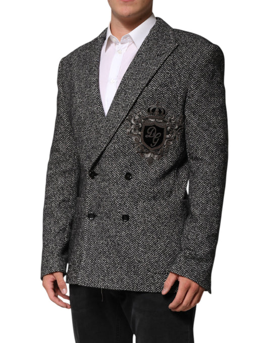 Dark Gray White Double Breasted Men Suit Blazer
