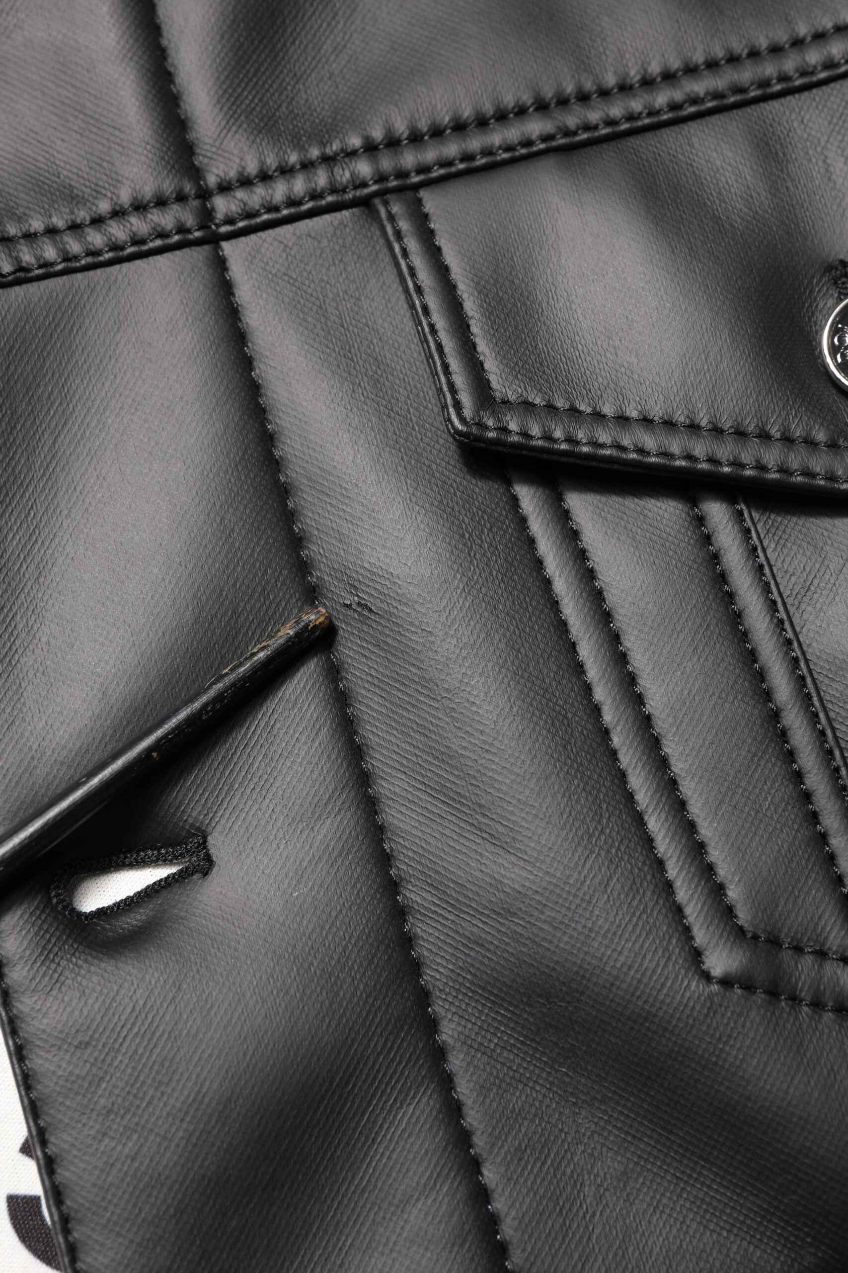 Black Polyester Button Down Biker Jacket