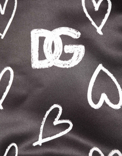 Black Polyester Heart Print Bomber Jacket