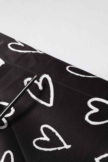 Black Polyester Heart Print Bomber Jacket