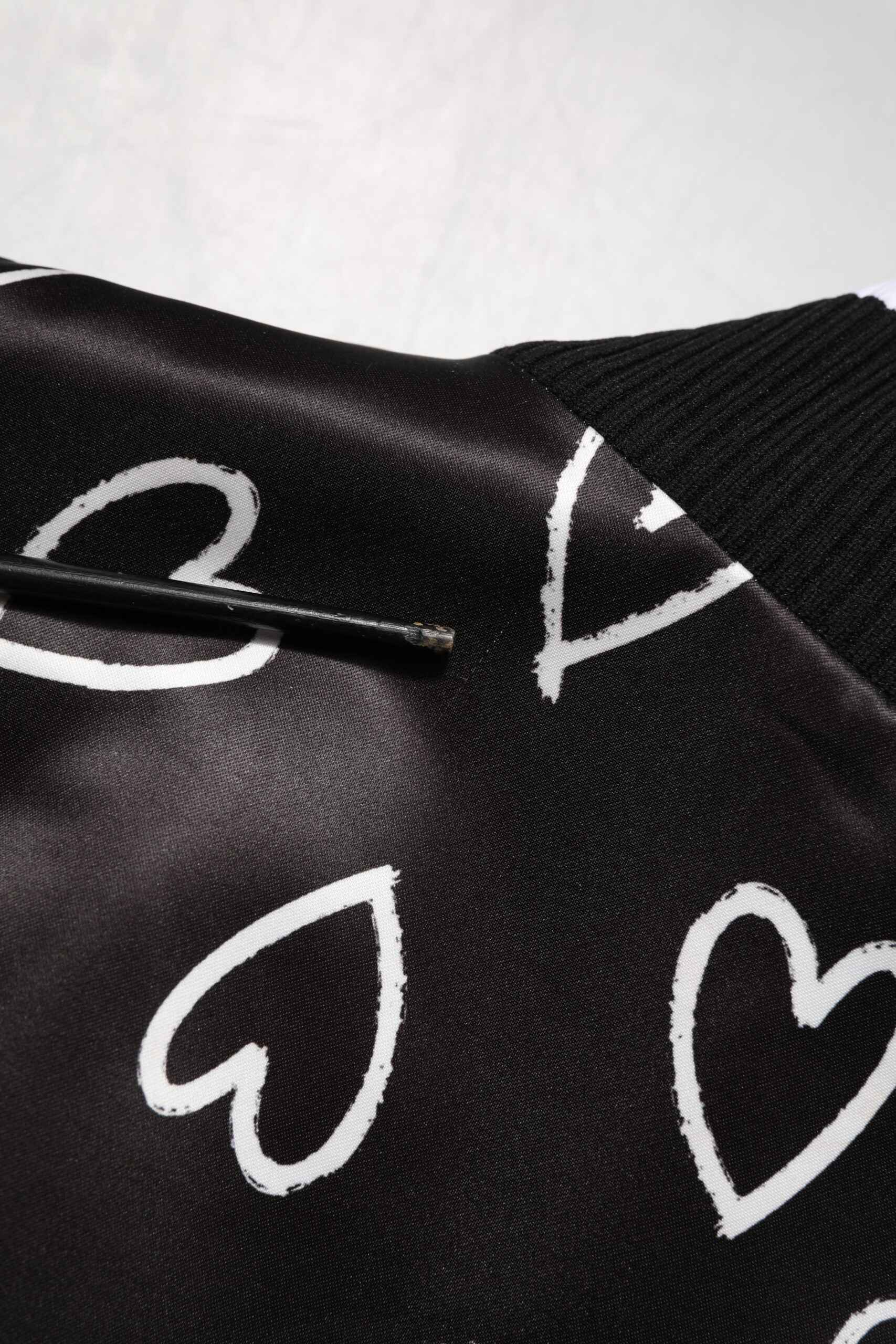 Black Polyester Heart Print Bomber Jacket