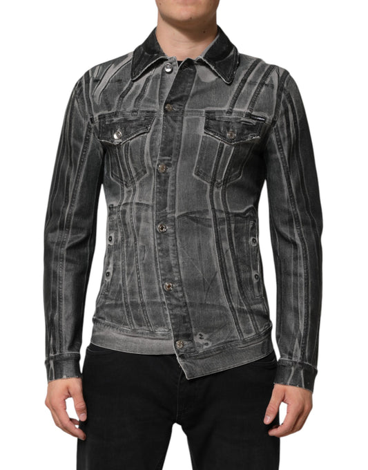 Gray Washed Cotton Stretch Denim Jacket