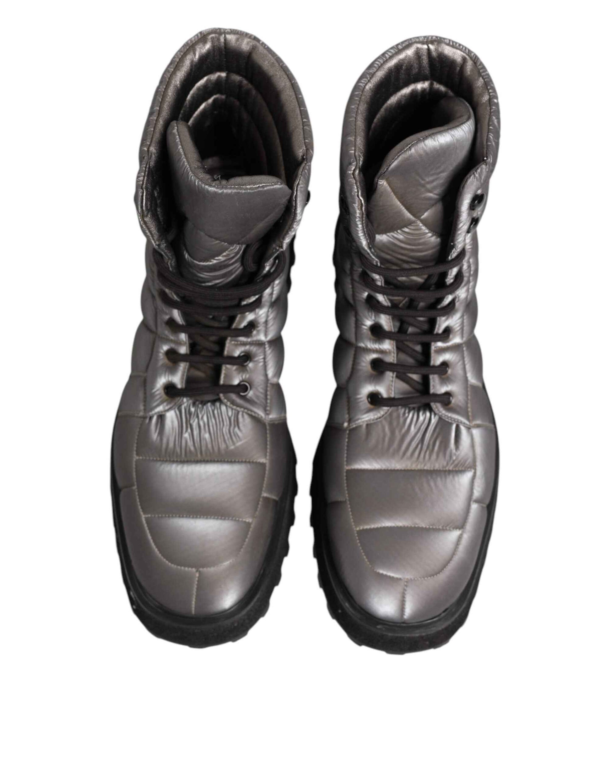 Silver Padded Mid Calf Lace Up Boots Shoes
