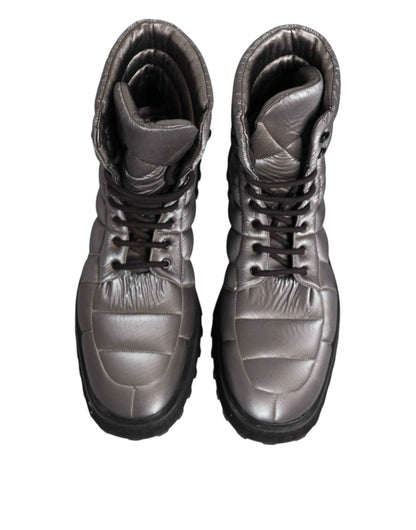 Silver Padded Mid Calf Lace Up Boots Shoes