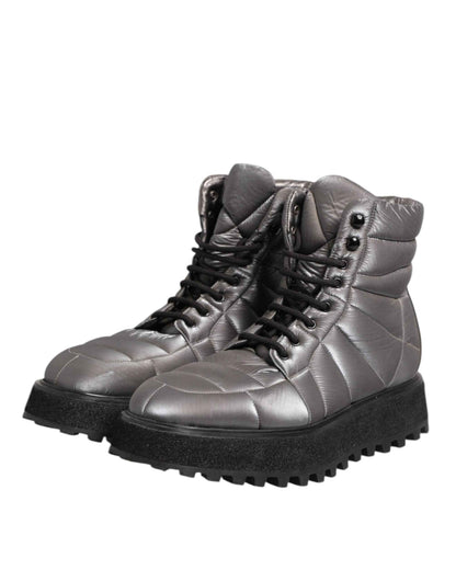 Silver Padded Mid Calf Lace Up Boots Shoes