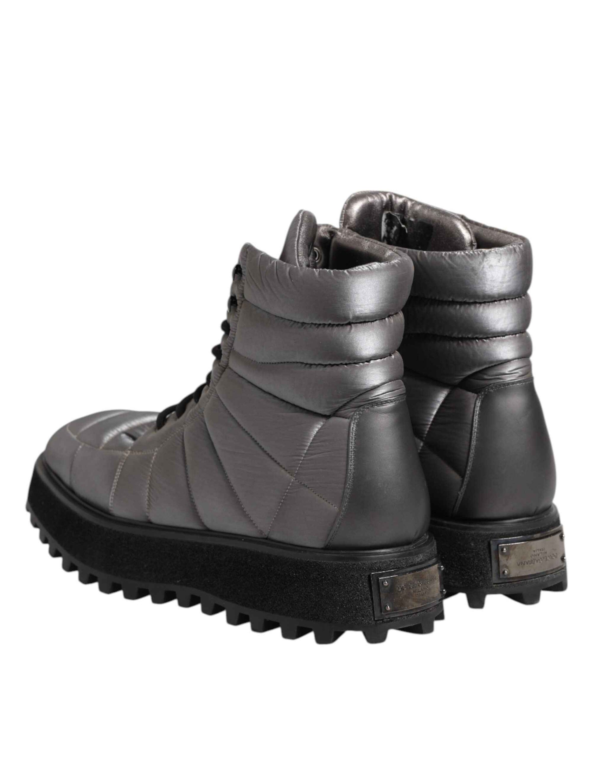 Silver Padded Mid Calf Lace Up Boots Shoes