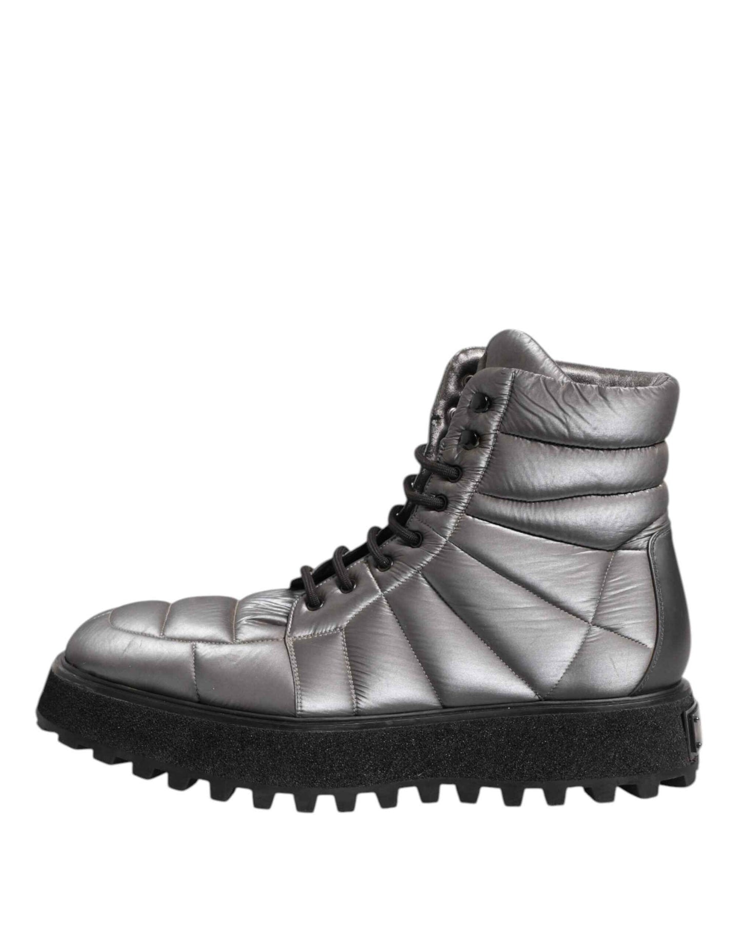 Silver Padded Mid Calf Lace Up Boots Shoes