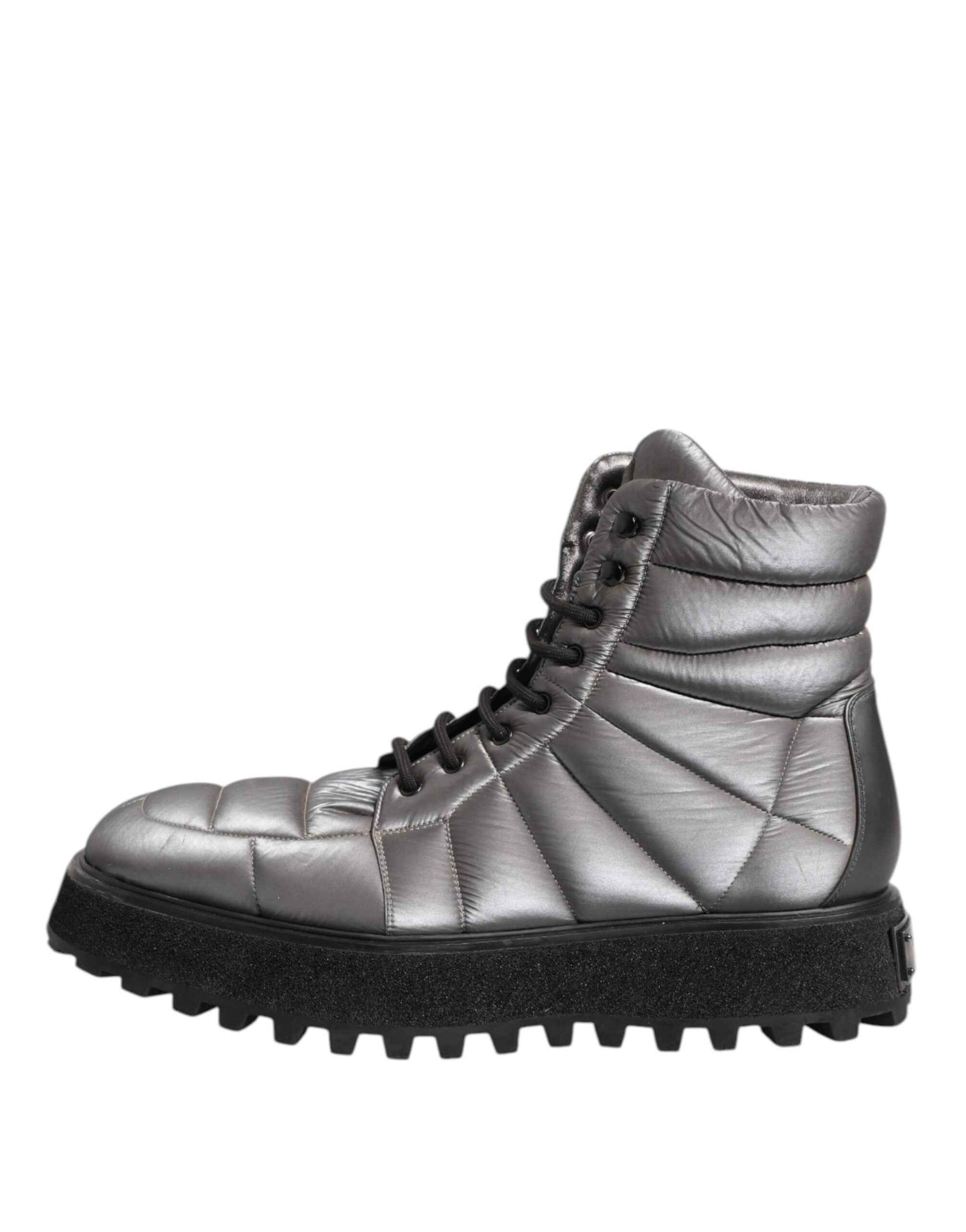 Silver Padded Mid Calf Lace Up Boots Shoes