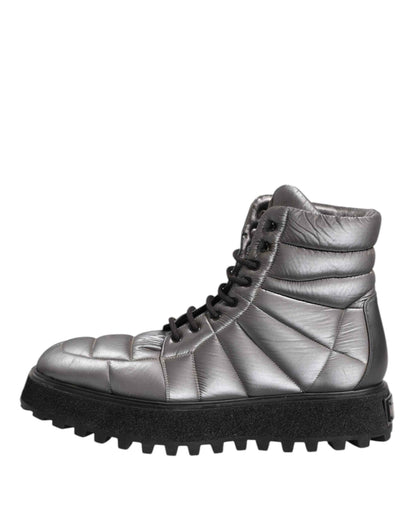 Silver Padded Mid Calf Lace Up Boots Shoes