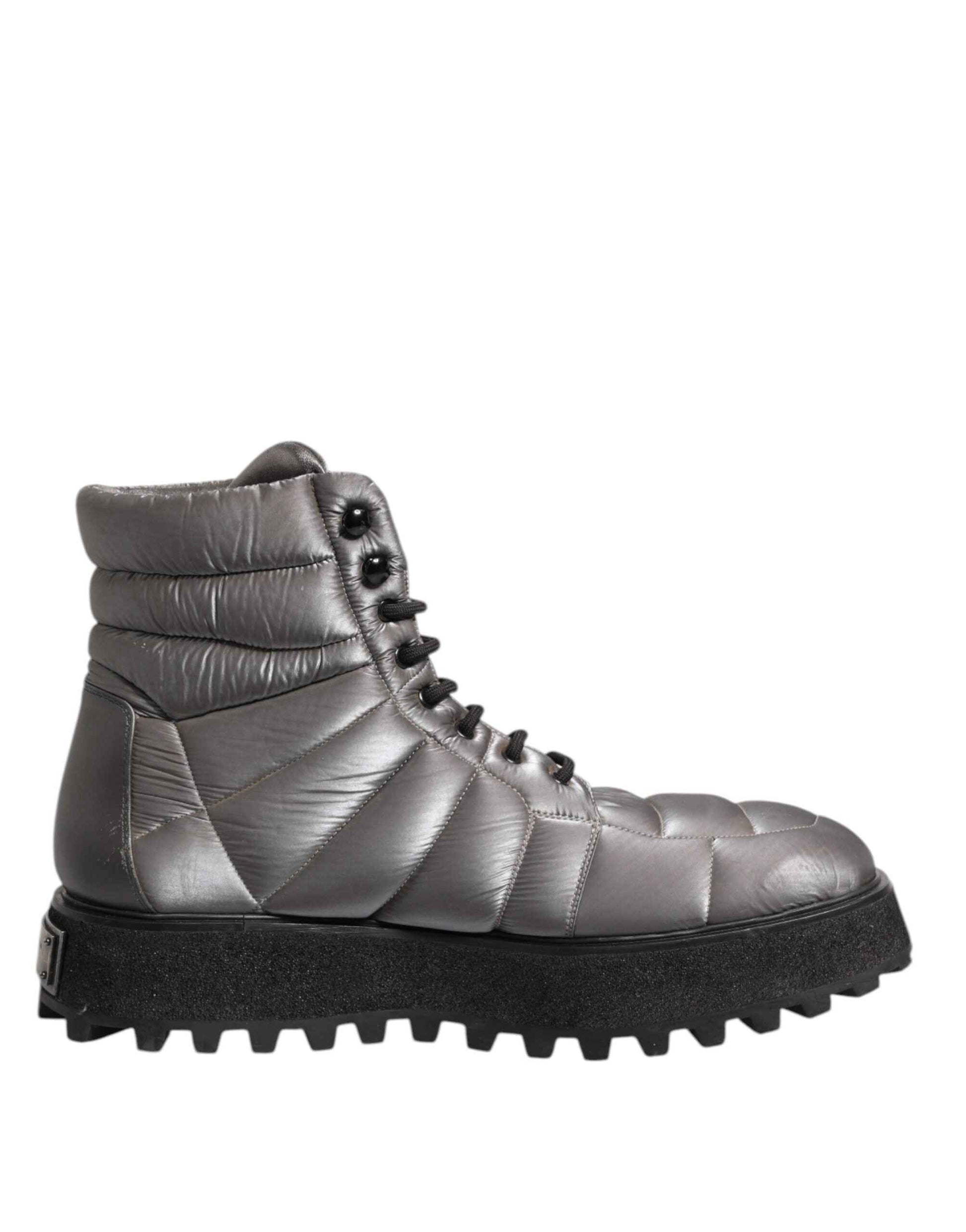 Silver Padded Mid Calf Lace Up Boots Shoes