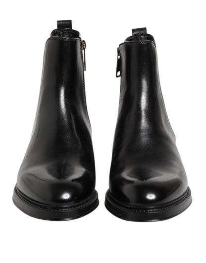 Black Chelsea Leather Mid Calf Boots Shoes