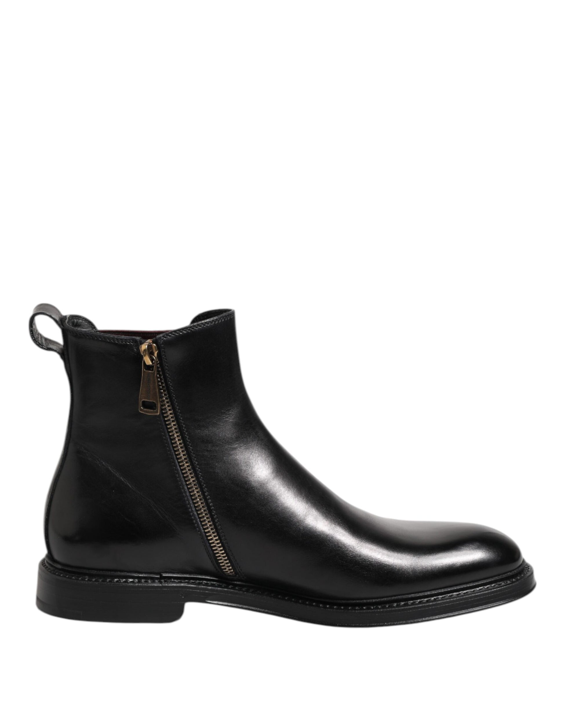 Black leather Chelsea boot with a zipper on a white background
