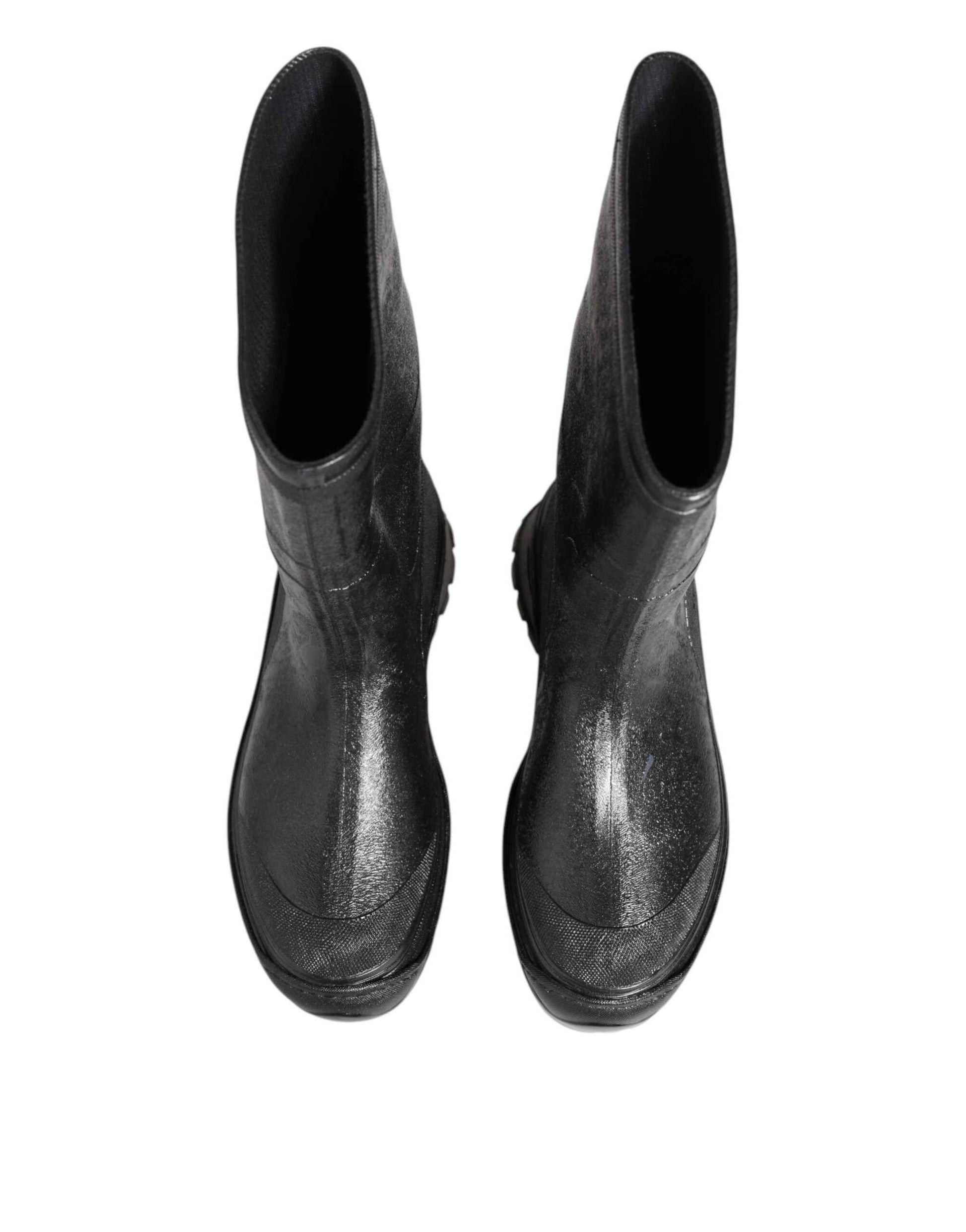 Metallic Black Pull On Rain Boots Shoes