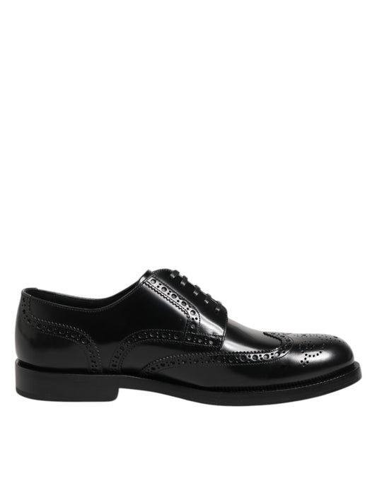 Black Leather Derby Wingtip Formal Shoes