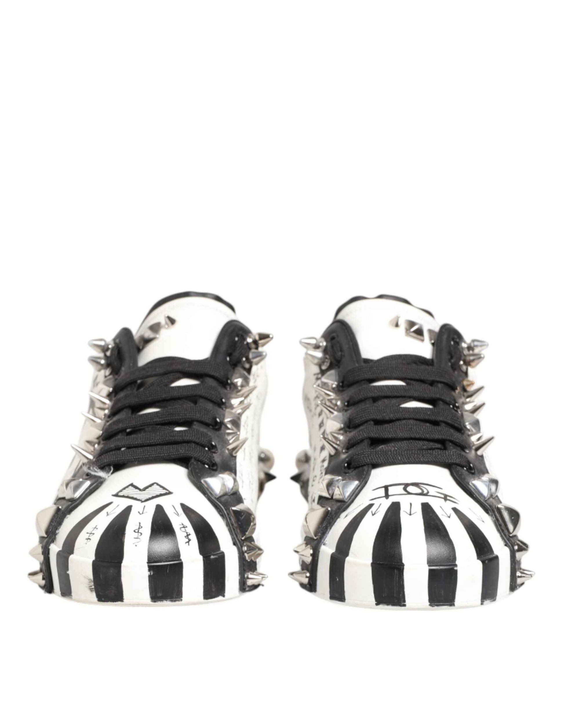 White Studded Printed Low Top Sneakers Shoes