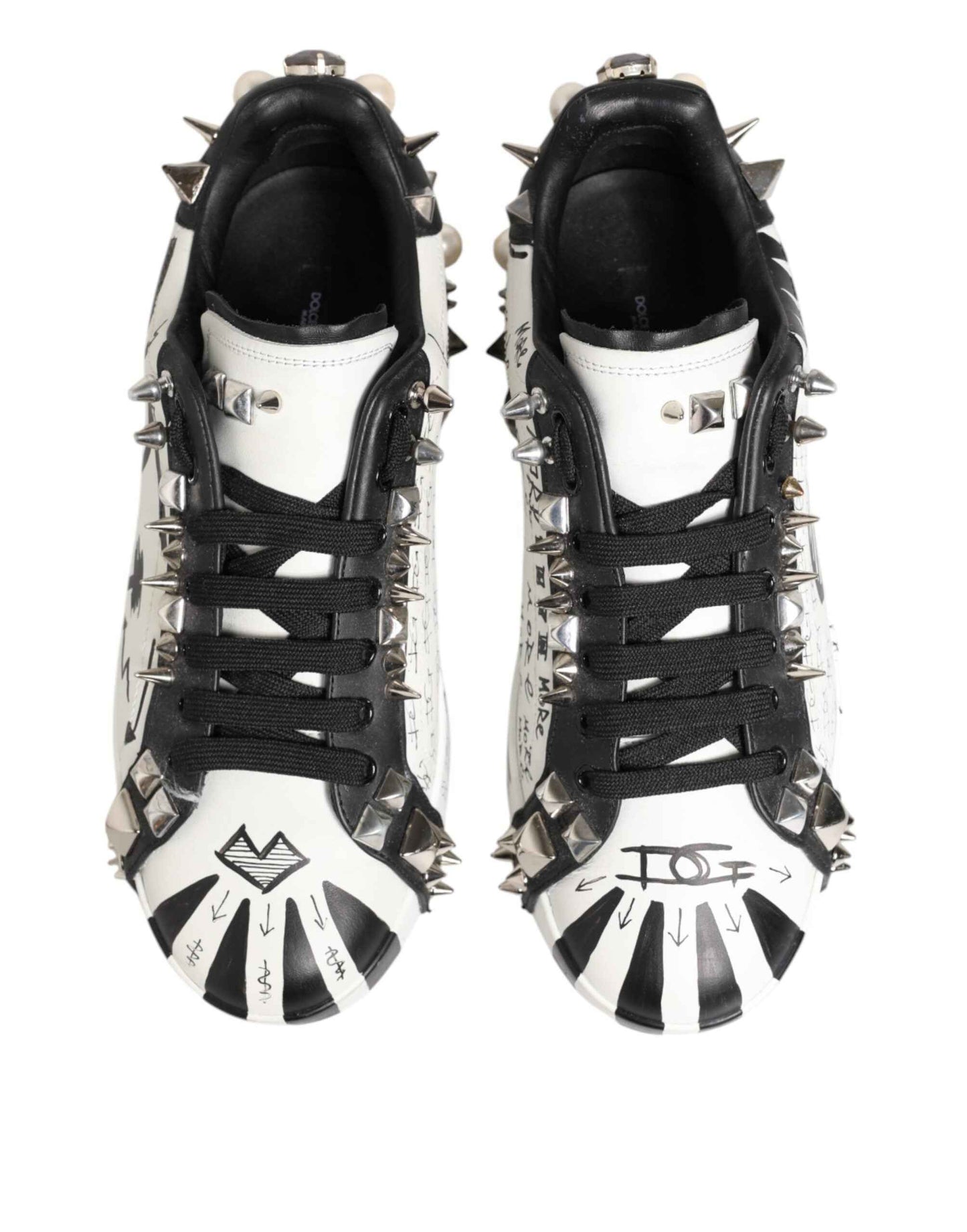 White Studded Printed Low Top Sneakers Shoes