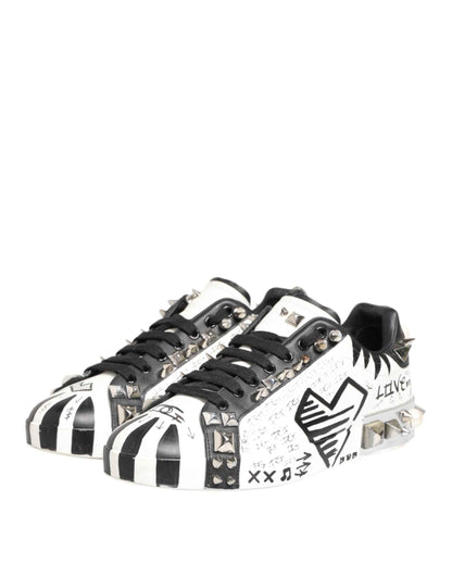 White Studded Printed Low Top Sneakers Shoes