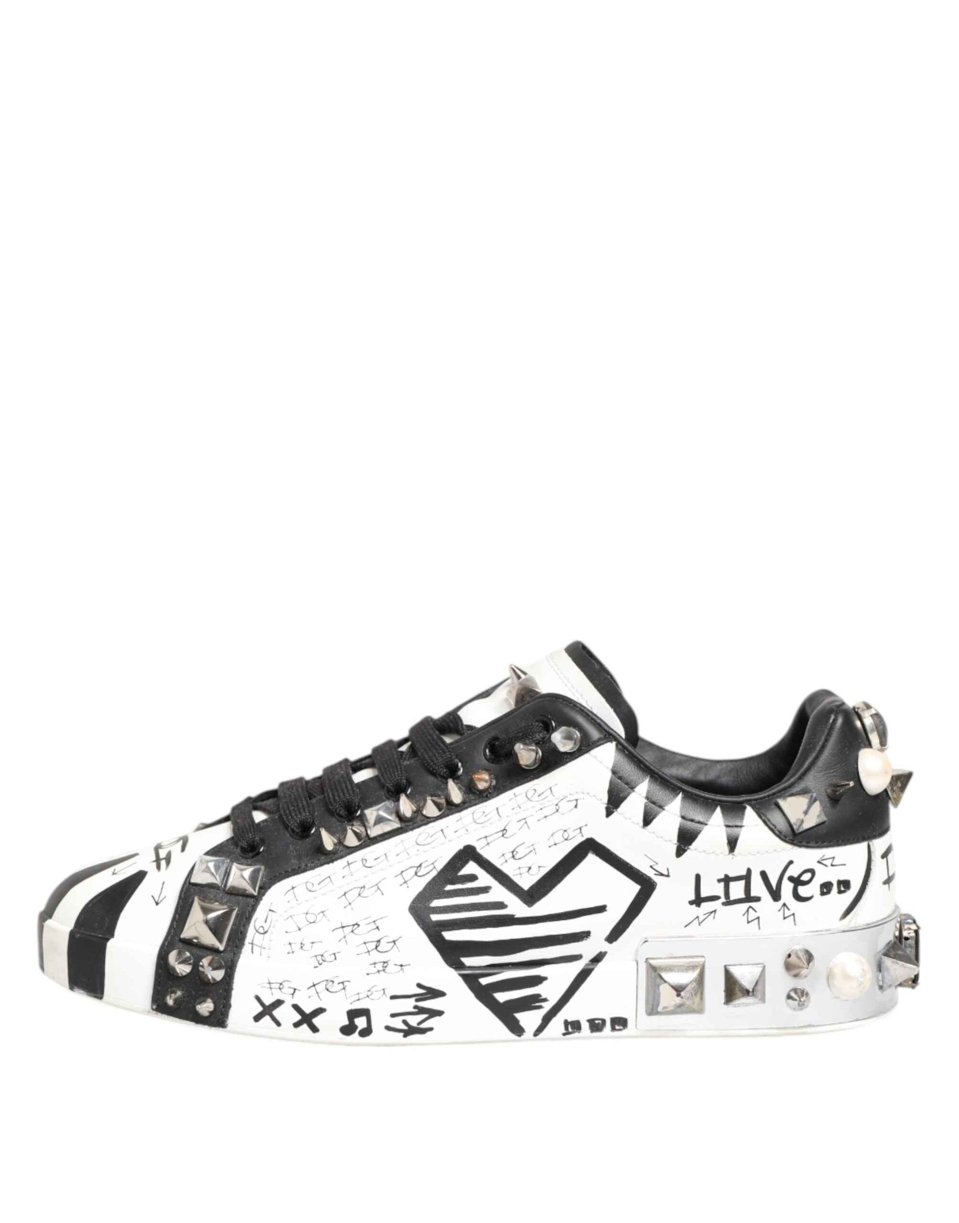 White Studded Printed Low Top Sneakers Shoes
