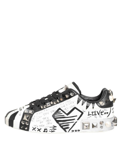White Studded Printed Low Top Sneakers Shoes