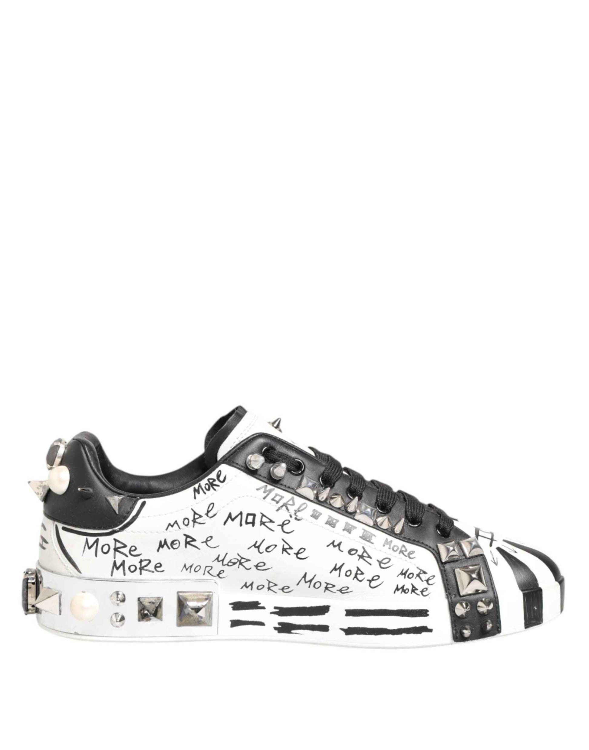 White Studded Printed Low Top Sneakers Shoes