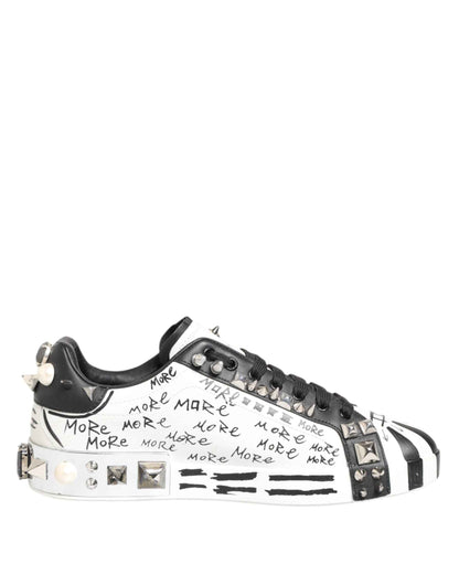 White Studded Printed Low Top Sneakers Shoes
