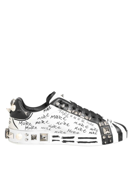 White Studded Printed Low Top Sneakers Shoes