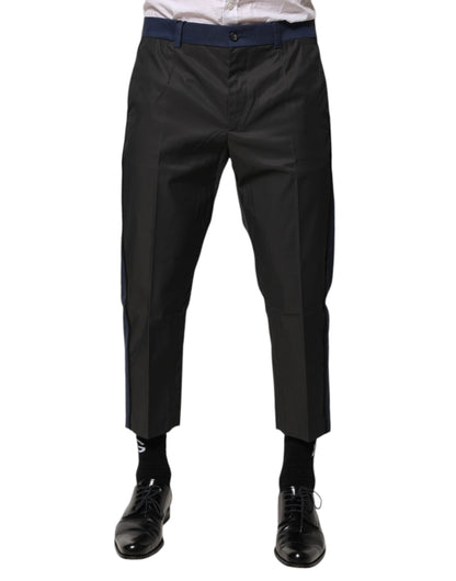 Gray Blue Cotton 3/4 Chinos Crop Trouser Pants