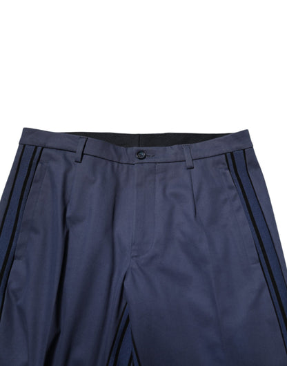 Blue Cotton Tapered Men Formal Trousers Pants