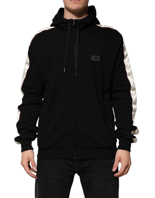 Black Cotton Plaque Track Cardigan Sweater