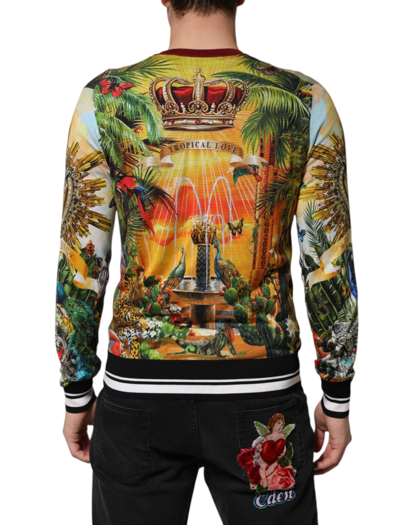 Tropical Heart Crown Silk Pullover Sweater