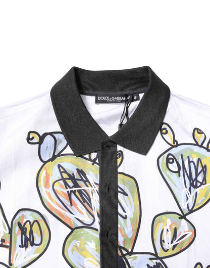 White Sketch Print Oversized Mens Polo T-shirt