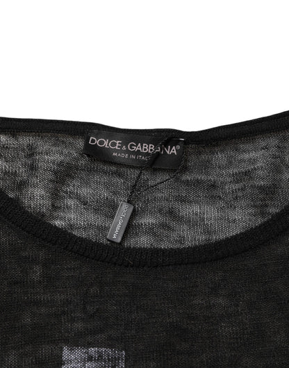 Black Linen Mesh Tattered Longsleeves T-shirt