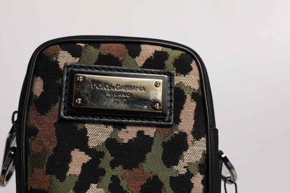 Multicolor Leopard Jacquard Logo Plaque Neck Strap Bag