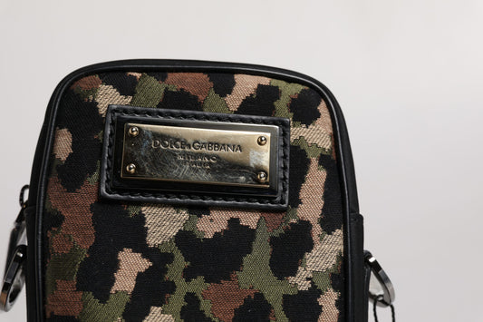 Multicolor Leopard Jacquard Logo Plaque Neck Strap Bag