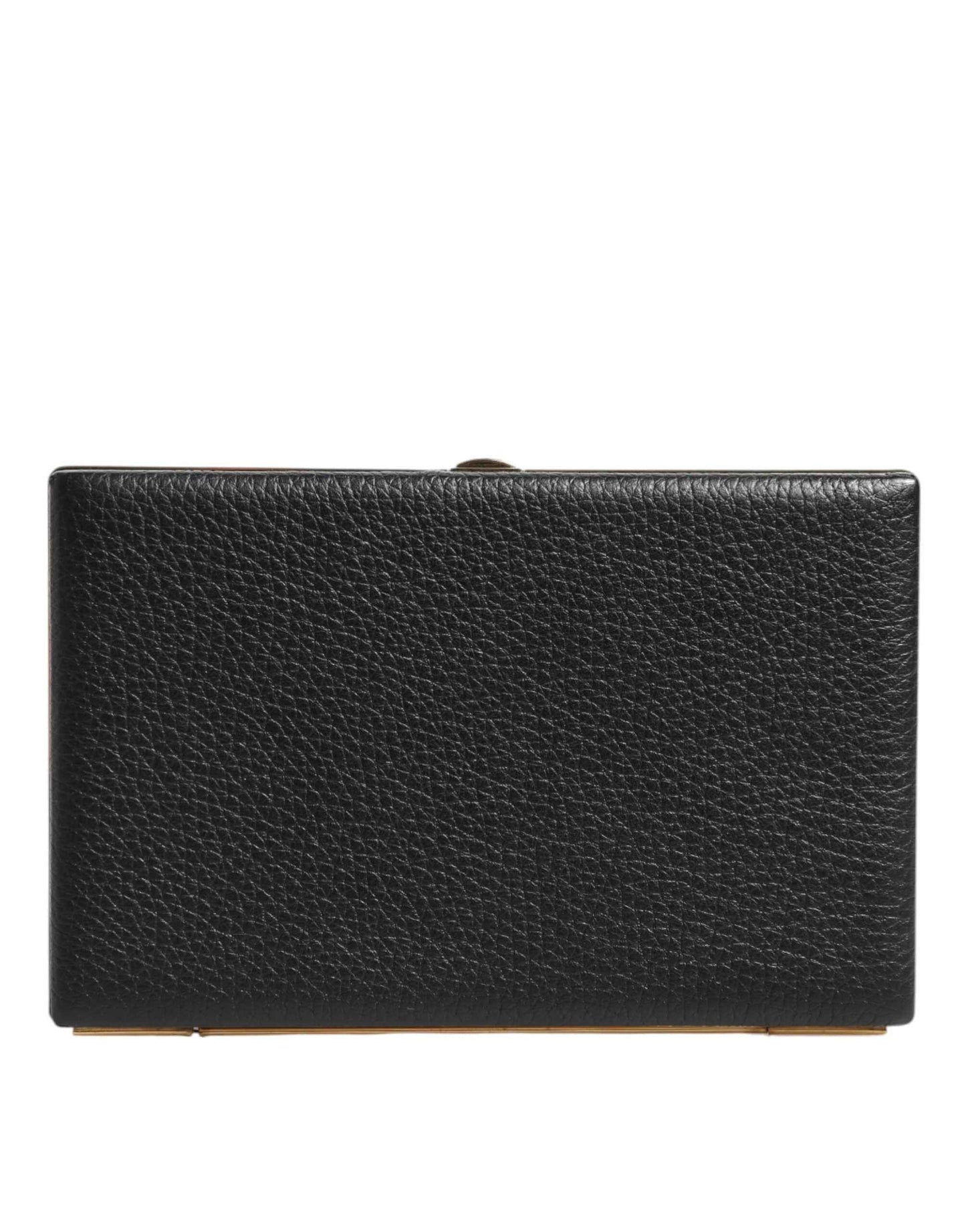 Black Leather Gold Frame Clutch Evening Party Purse Bag