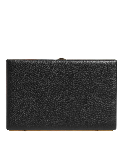 Black Leather Gold Frame Clutch Evening Party Purse Bag