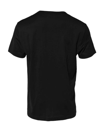 Black Embossed Logo Cotton Crew Neck T-shirt