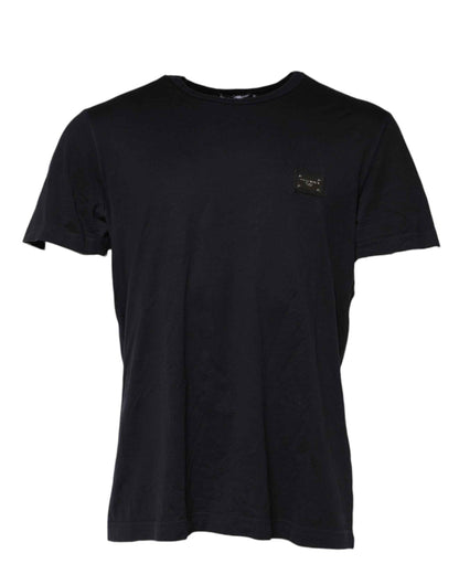 Dark Blue Logo Plaque Cotton Crewneck T-shirt