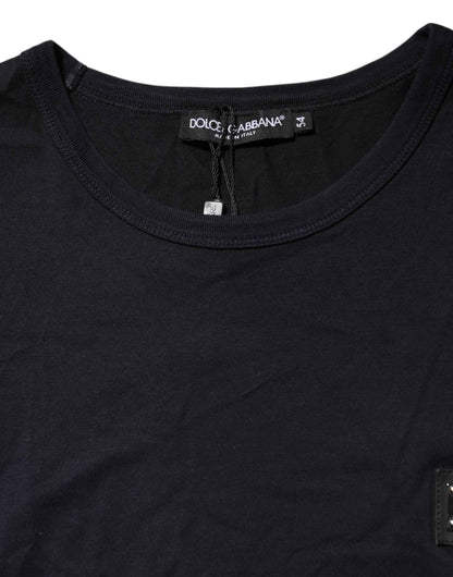 Dark Blue Logo Plaque Cotton Crewneck T-shirt