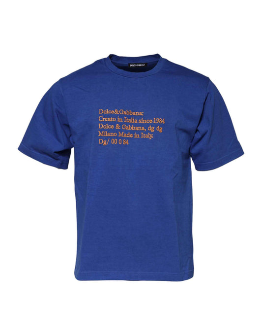 Blue Logo Graphic Cotton Crew Neck T-shirt