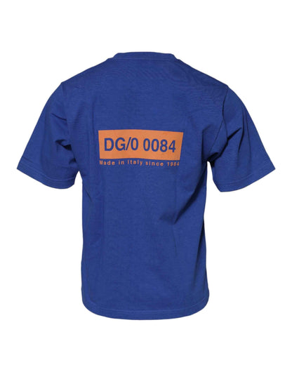 Blue Logo Graphic Cotton Crew Neck T-shirt