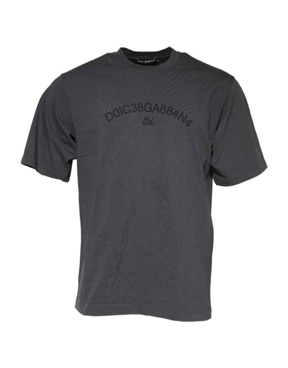 Gray Logo Graphic Cotton Crew Neck T-shirt