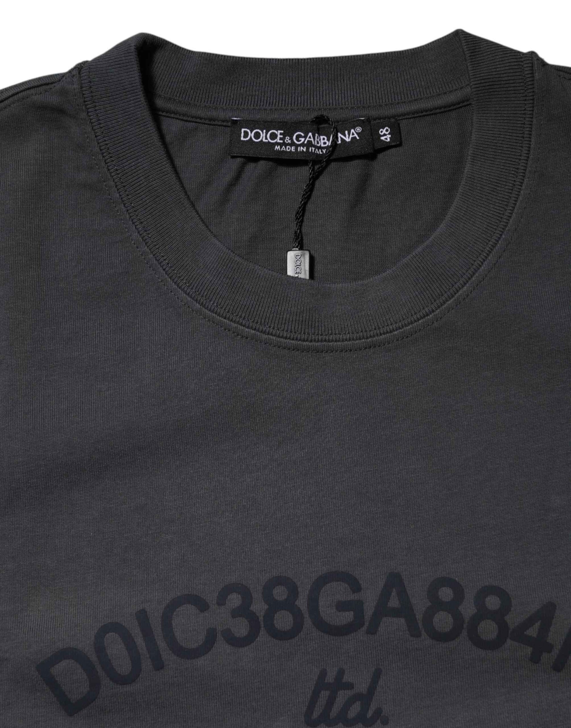 Gray Logo Graphic Cotton Crew Neck T-shirt