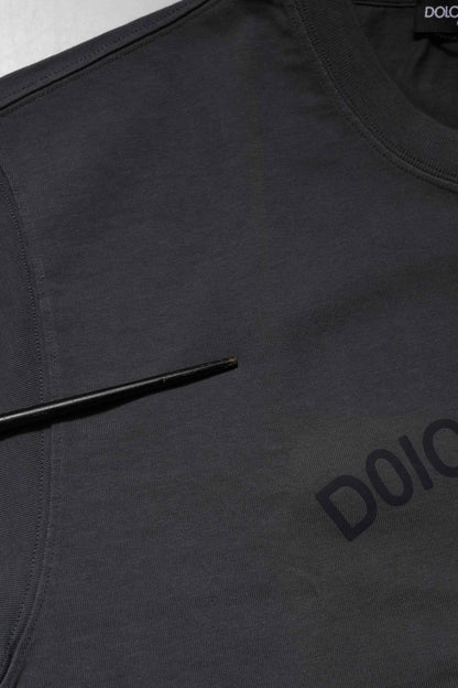 Gray Logo Graphic Cotton Crew Neck T-shirt