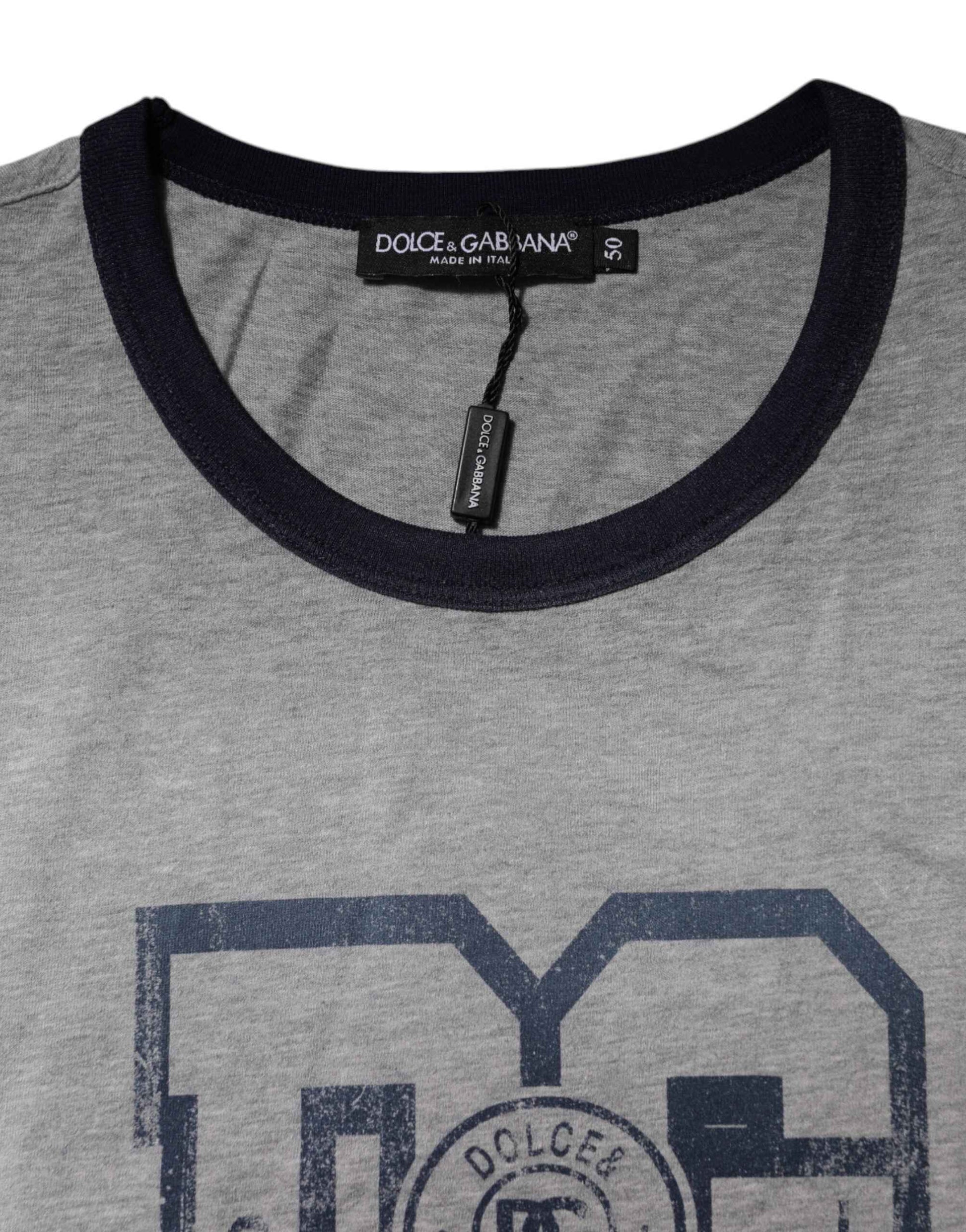 Gray DG Graphic Print Cotton Crewneck T-shirt