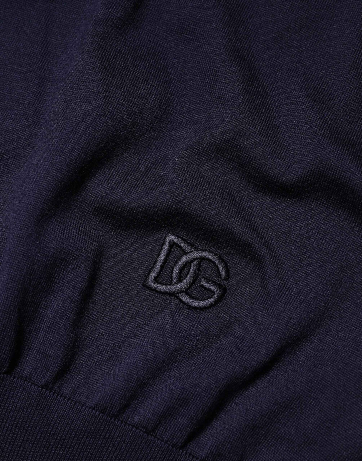Dark Blue Silk Crew Neck Short Sleeves T-shirt
